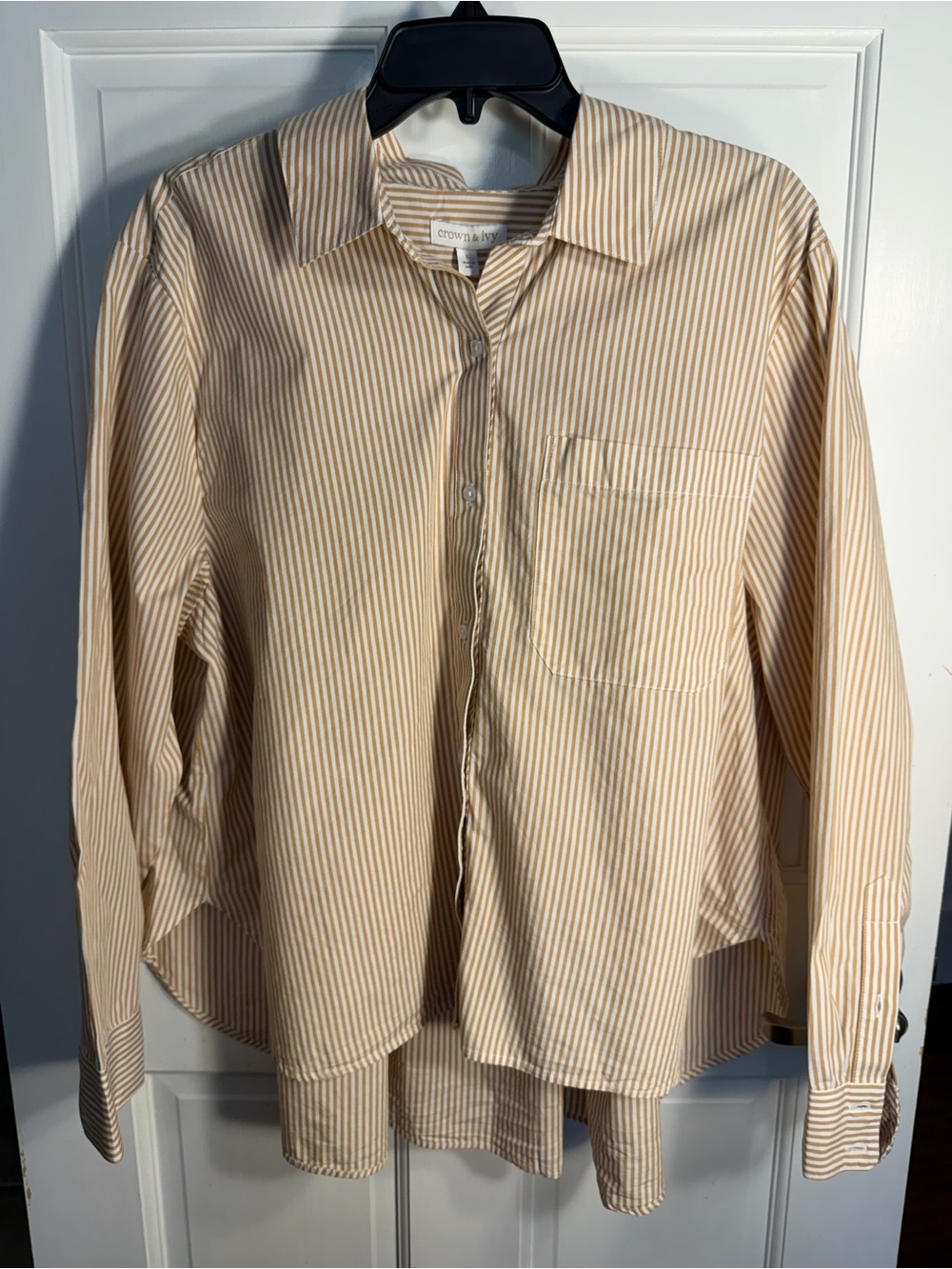 crown & ivy Beige and White Striped Button-Down Shirt